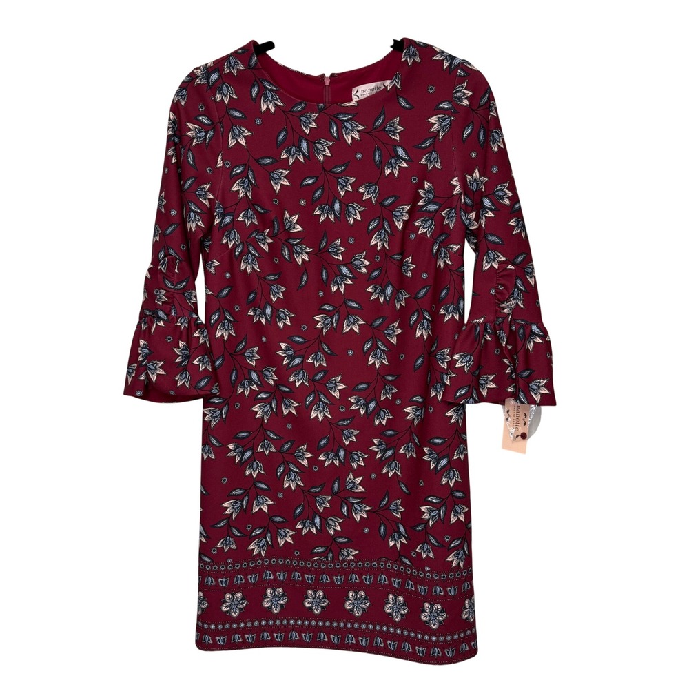 Nanette‎ Lepore Womens Cranberry Floral Bell Sleeve Shift Dress TM7F156Q3 Size 2
